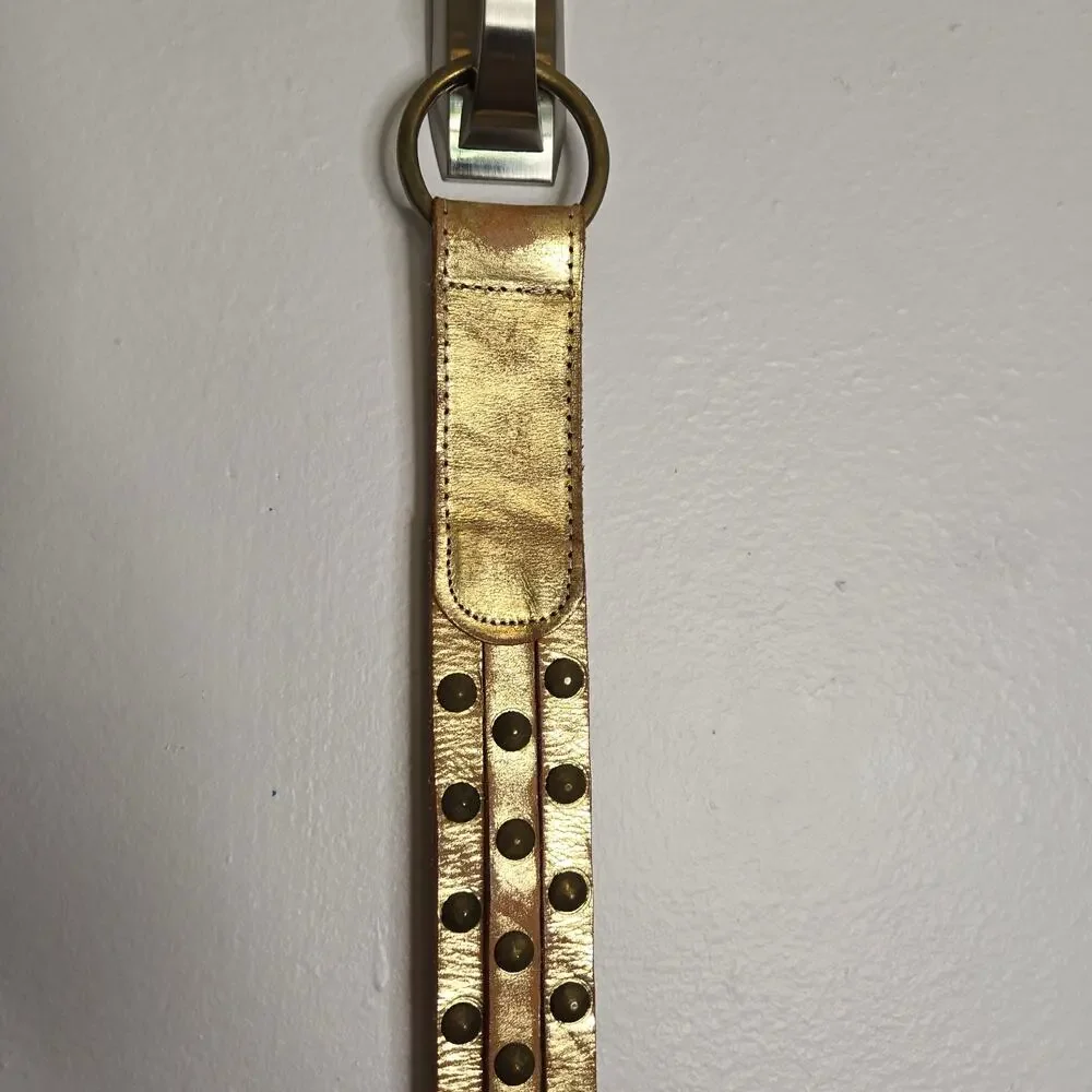 Bohemian Leather Metallic Gold Layered Studded Belt S/M O-Ring Hoop Festival